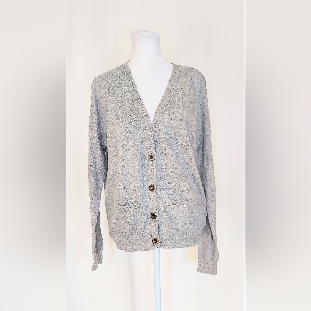 Decree Button Front Cardigan Gray Size Medium 100% Cotton